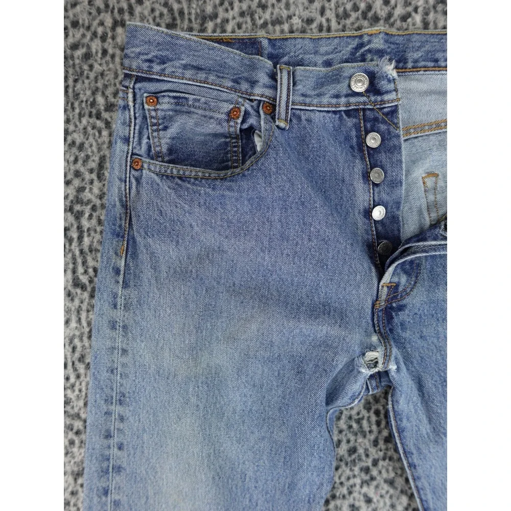Levis 501 Button Fly‎ Mens 32x32 Blue Distressed Denim Jeans 00501-0193